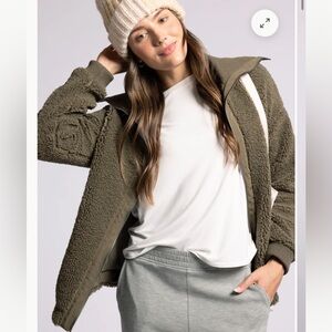 Thread & Supply Dark Olive Green Teddy Jacket Plush Casual Fit